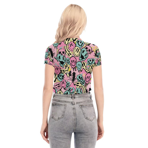 Neon Melted Smiley Mesh Crop top in Pastel