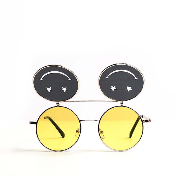 Yellow Smiley Flip Round Sunglasses