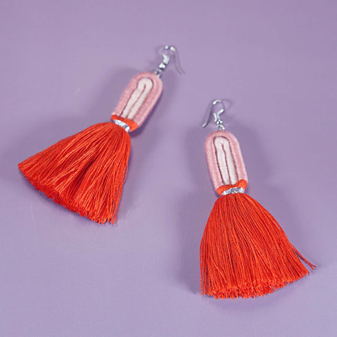 Pink & Red Yarn Wrap Tassel Earrings