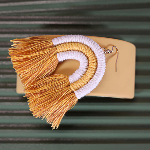 Yellow Woven Arco Tassel Earrings for Women