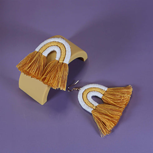 Yellow Woven Arco Tassel Earrings for Women