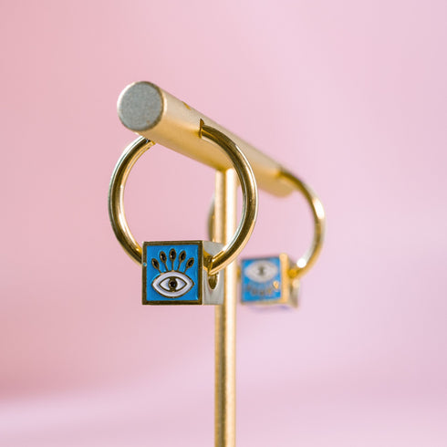 Evil Eye Cube Hoop Earrings