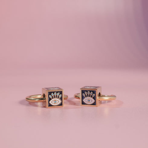 Evil Eye Cube Hoop Earrings