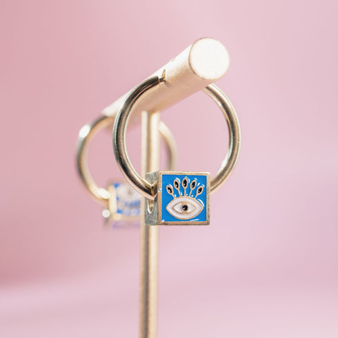 Evil Eye Cube Hoop Earrings