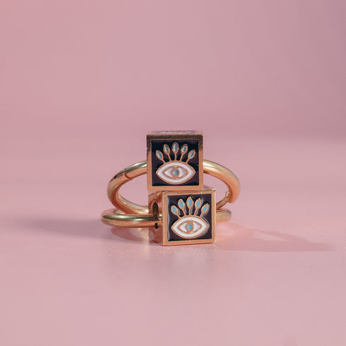 Evil Eye Cube Hoop Earrings