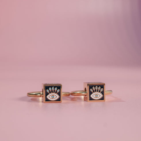 Evil Eye Cube Hoop Earrings