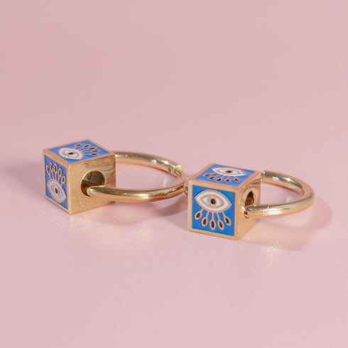 Evil Eye Cube Hoop Earrings