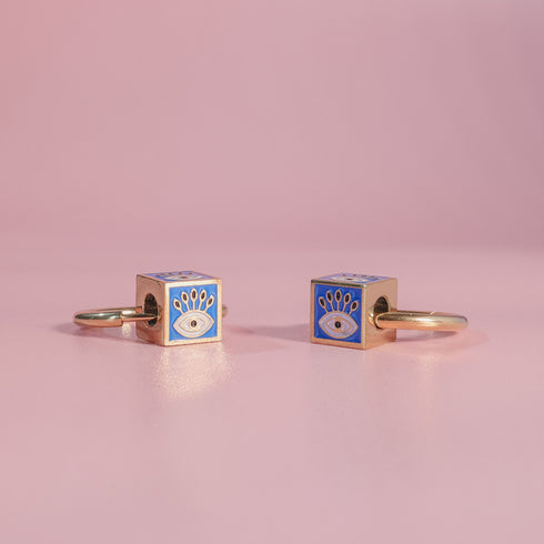 Evil Eye Cube Hoop Earrings