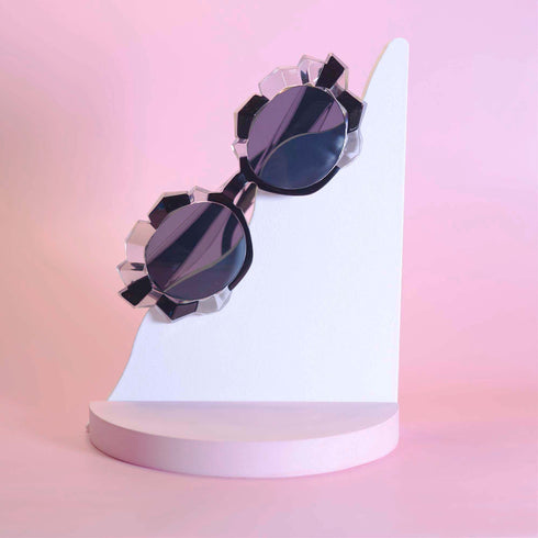 Black Crystal Geode Frame Round Sunglasses