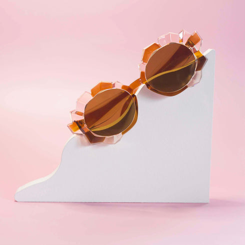 Black Crystal Geode Frame Round Sunglasses