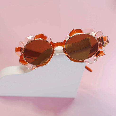 Black Crystal Geode Frame Round Sunglasses