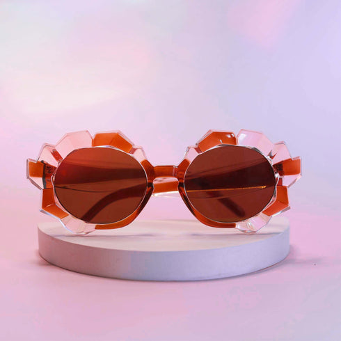 Black Crystal Geode Frame Round Sunglasses