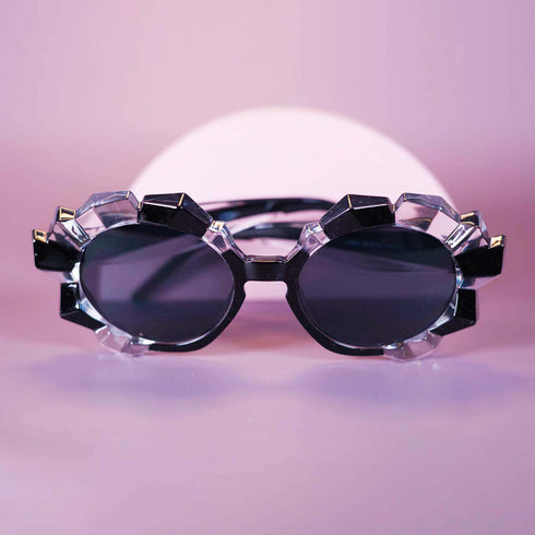 Black Crystal Geode Frame Round Sunglasses