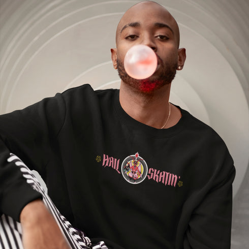 Baphomet Hail Skatin' Roller Skate Cropped Roller Skate Sweatshirt