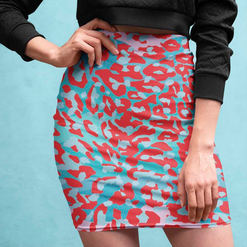 Leopard Mini Skirt in Red and Blue
