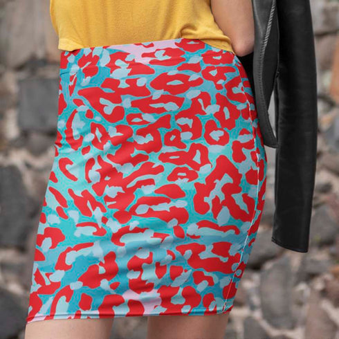 Leopard Mini Skirt in Red and Blue