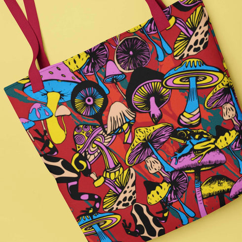 Magic Mushrooms and Frogs Tote Bag