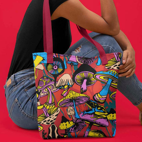 Magic Mushrooms and Frogs Tote Bag