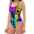 Melted Neon Smiley Print One-Piece Swimsuit