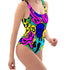Melted Neon Smiley Print One-Piece Swimsuit