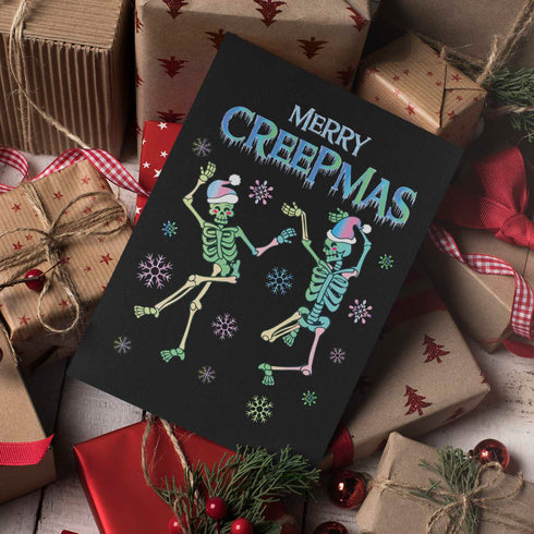 Merry Creepmas Dancing Skeleton Pastel Holiday Greeting Card