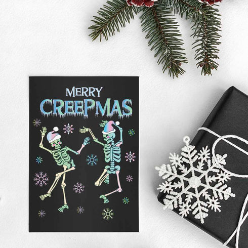 Merry Creepmas Dancing Skeleton Pastel Holiday Greeting Card