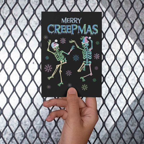 Merry Creepmas Dancing Skeleton Pastel Holiday Greeting Card