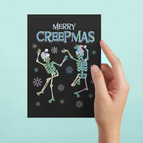 Merry Creepmas Dancing Skeleton Pastel Holiday Greeting Card