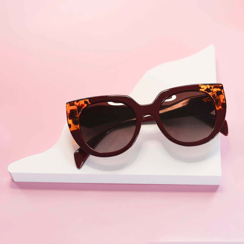 Red Tortoiseshell Color Block Sunglasses