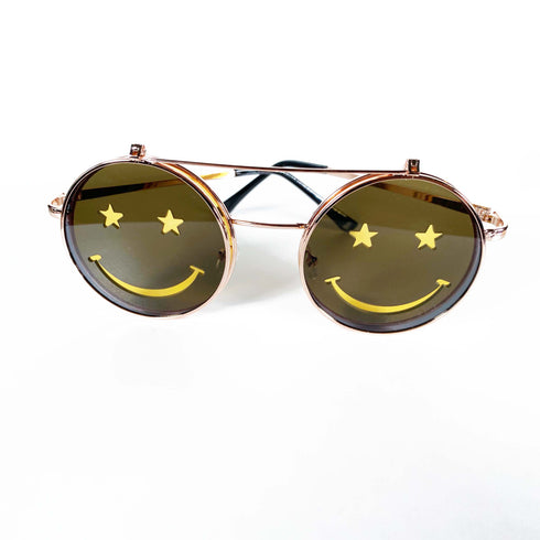 Yellow Smiley Flip Round Sunglasses