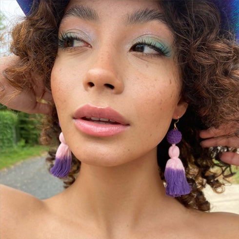 Purple Dip-dyed Tassel Drop Earrings