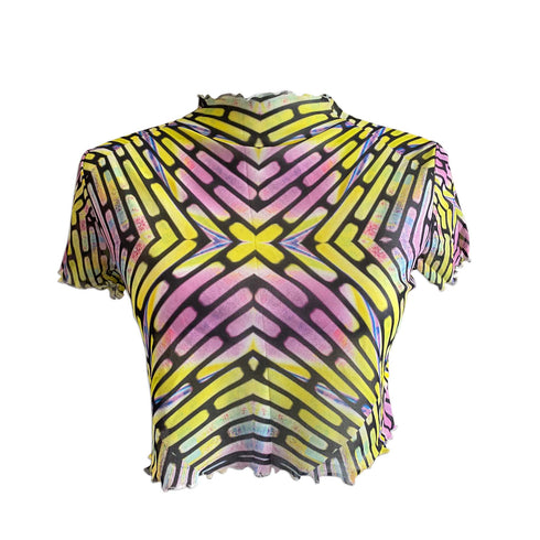Neon Criss Cross Mesh Crop Top