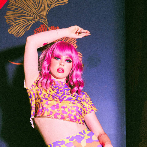 Leopard Print Mesh Crop Top in Tequila Sunrise