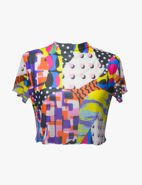 Patchwork Multipoint Mesh Crop Top
