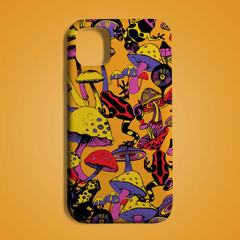 Magic Mushrooms and Frogs Phone Case in Orange