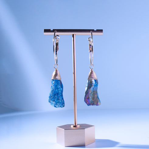 Venus Hoop Drop Earrings in Rainbow Aura Quartz