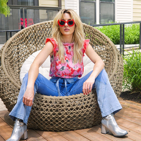 Eye Blossom Floral Ruffle Blouse in Pink