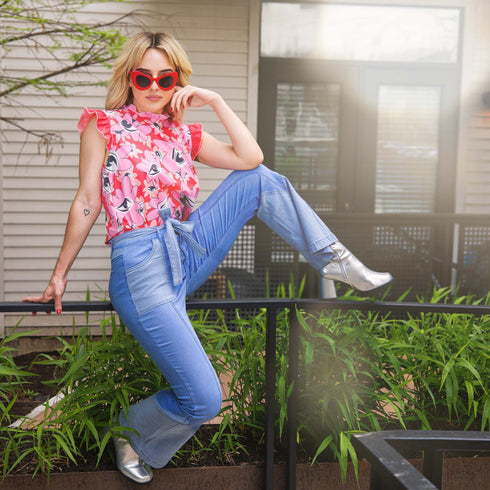 Eye Blossom Floral Ruffle Blouse in Pink