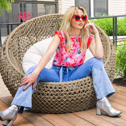 Eye Blossom Floral Ruffle Blouse in Pink
