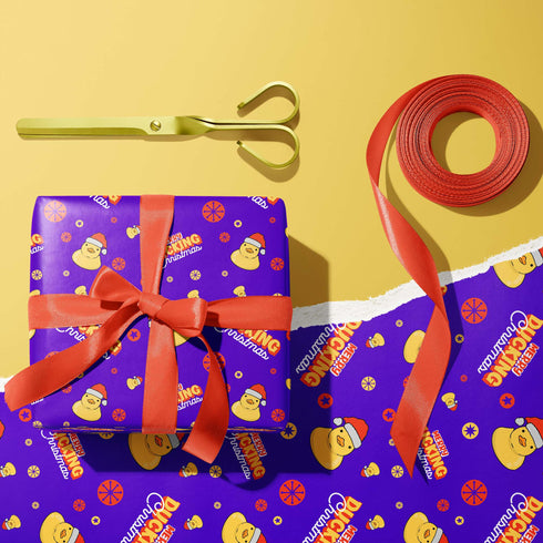 Purple Merry Ducking Christmas Wrapping Paper
