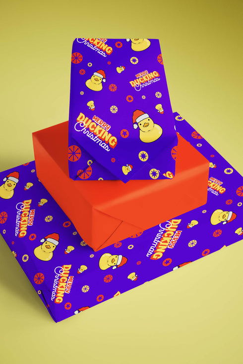 Purple Merry Ducking Christmas Wrapping Paper