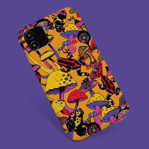 Magic Mushrooms and Frogs Phone Case in Orange