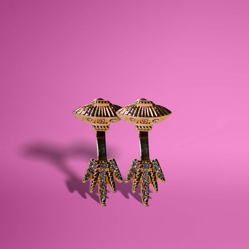 Gold UFO Spaceship Earrings