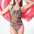 Magic Mushrooms and Frogs One-Piece Swimsuit in red