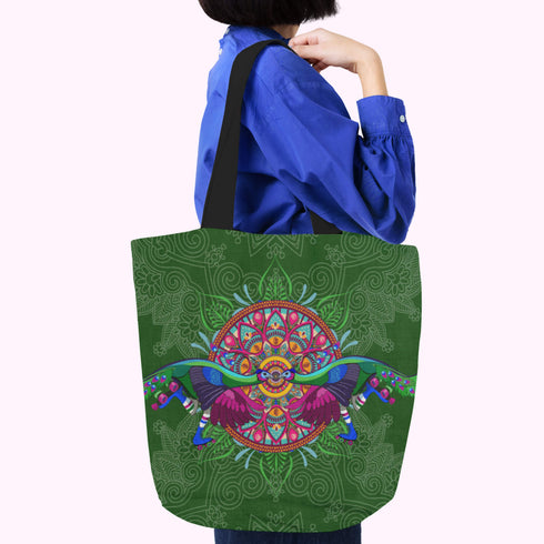 Roller Skating Peacock Canvas Tote