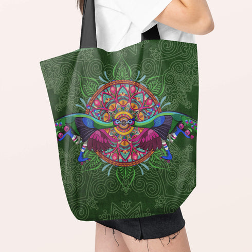 Roller Skating Peacock Canvas Tote