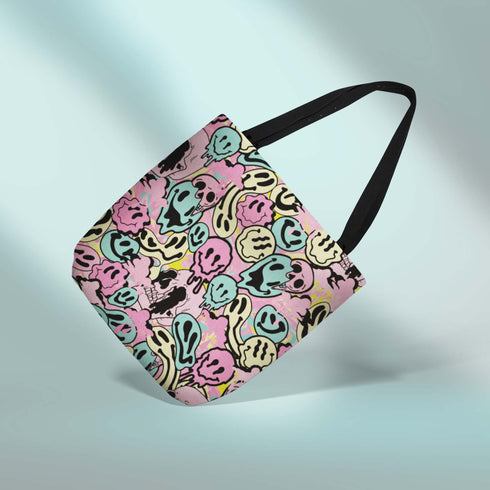 Melted Neon Smiley Print Tote Bag in Pastel