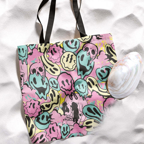 Melted Neon Smiley Print Tote Bag in Pastel