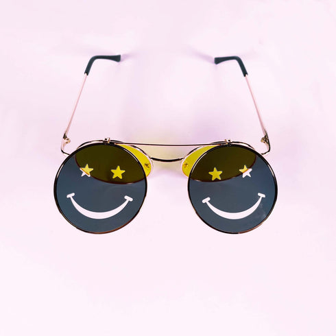 Yellow Smiley Flip Round Sunglasses