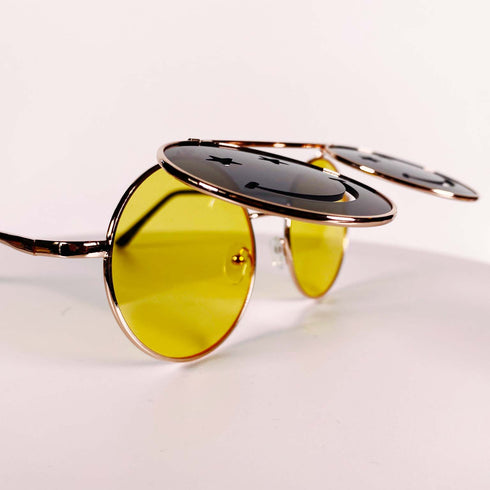 Yellow Smiley Flip Round Sunglasses